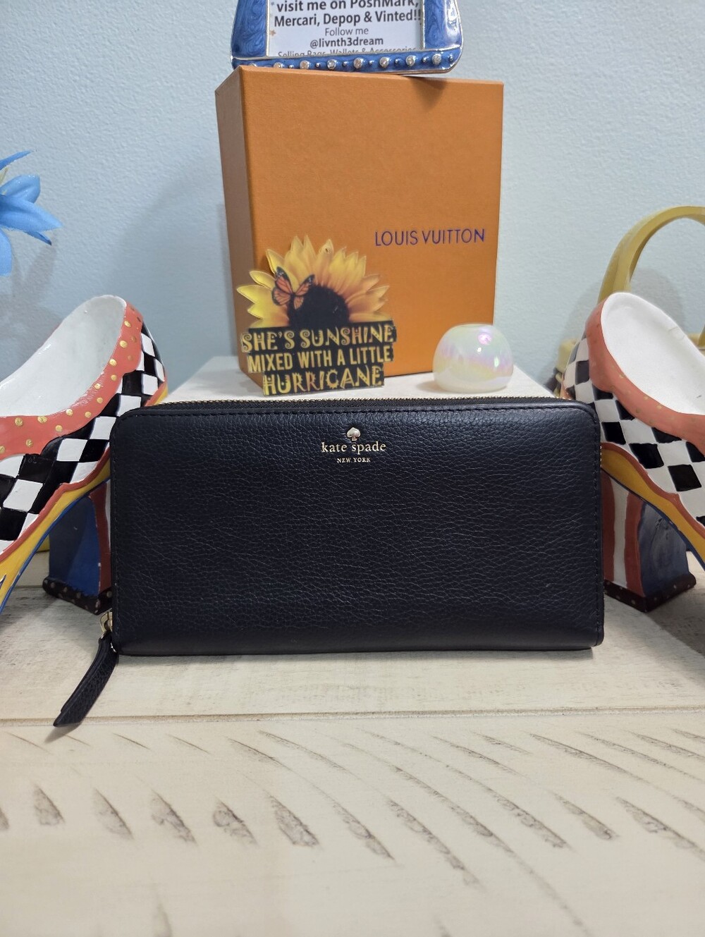 Kate Spade New York Large Continental Wallet - Black Pebbled Leather, EUC